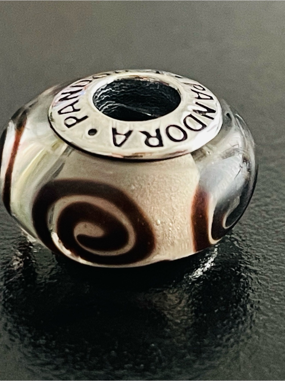 Pandora Brown & Cream Swirl Glass Spacer Bead